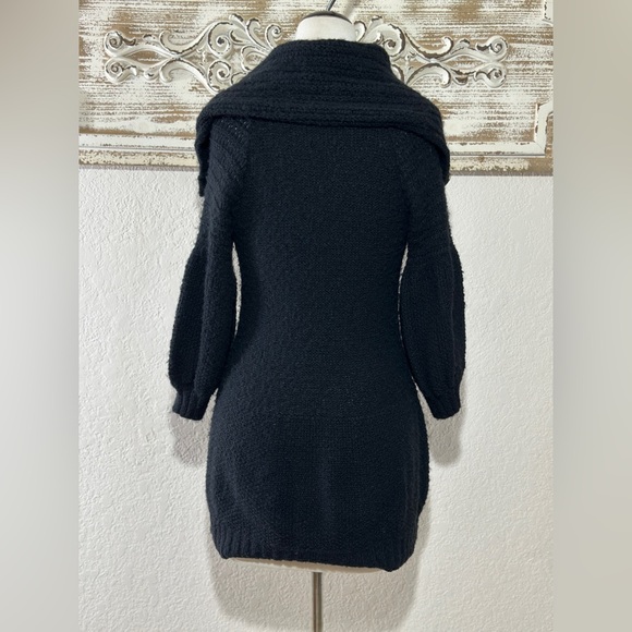 Free People Black Large Buttons Wool Blend Balloon Sleeves Long Cardigan Small - Picture 3 of 9